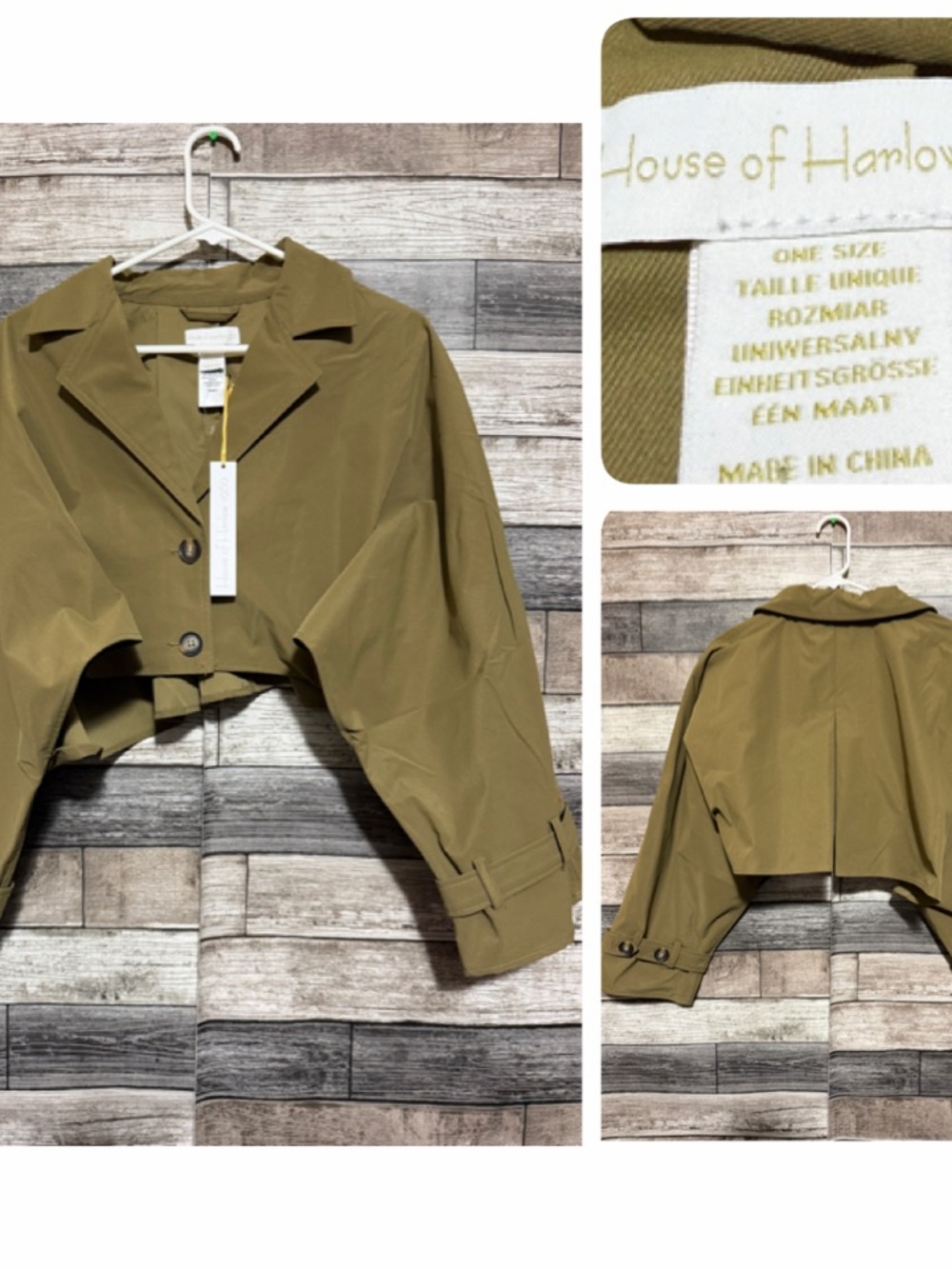 House of Harlow 1960 Cropped Cape Trench Jacket One Size Green Minimalist Modern